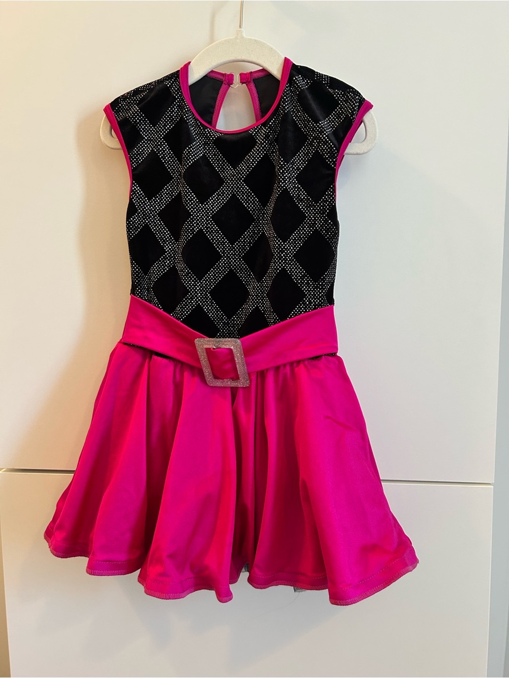 Weissman Girls Black Velvet & Hot Pink Dance Costume with Belt - Size SC
